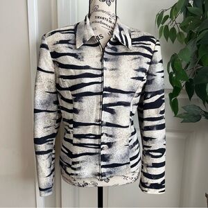 Giancarlo Ferrari Vintage Zebra Print Zip Blazer Black White Sz 12P